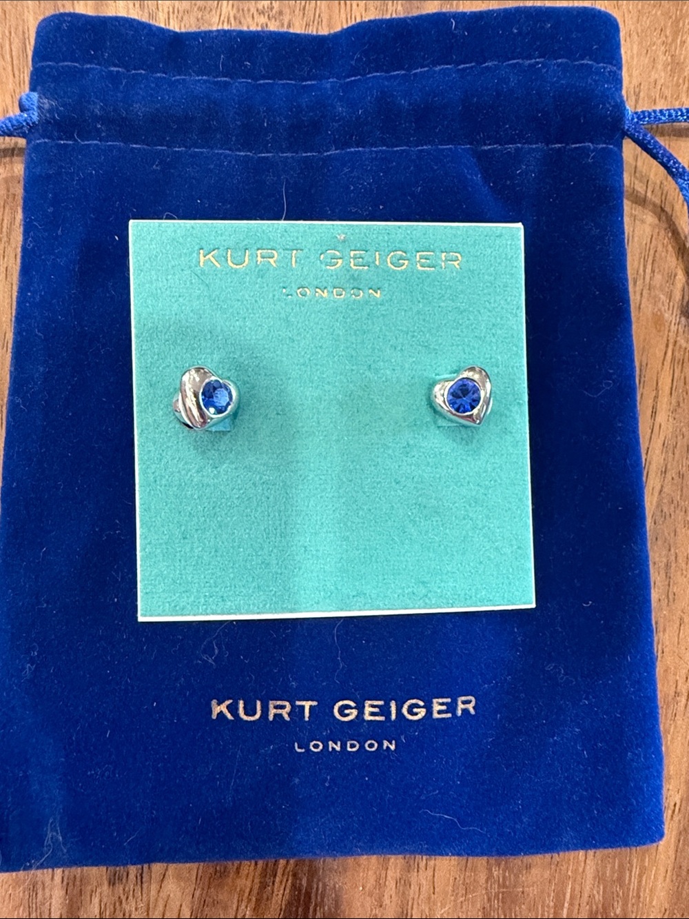 Kurt Geiger Silver Heart Earrings with Blue Crystals